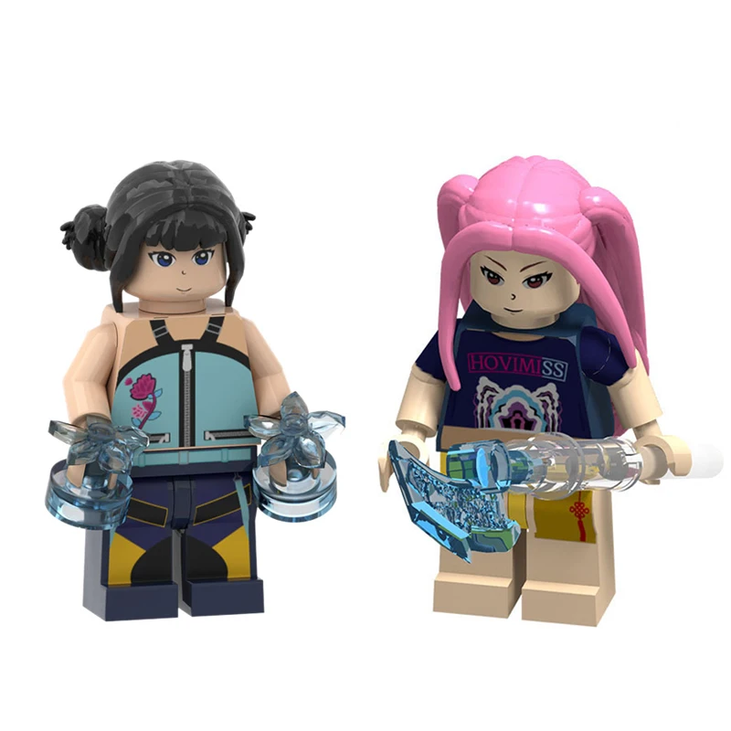Color: Red - New KPOP Demon Hunters Cartoon Doll Building Blocks Kawaii Mini Action Figure Head Assembly Toys Child Educational Toys Gift