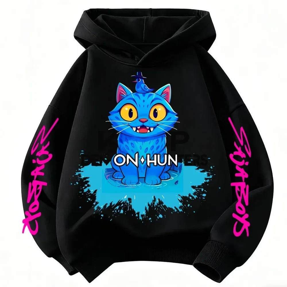 Color: Yellow, Kid Size: 2T - 2025 New Saja Boys Derpy KPop Demon Hunter Cartoon Boy Hooded Sweatshirt Warm Wave Fashion Casual Tops Casual Black Clothing