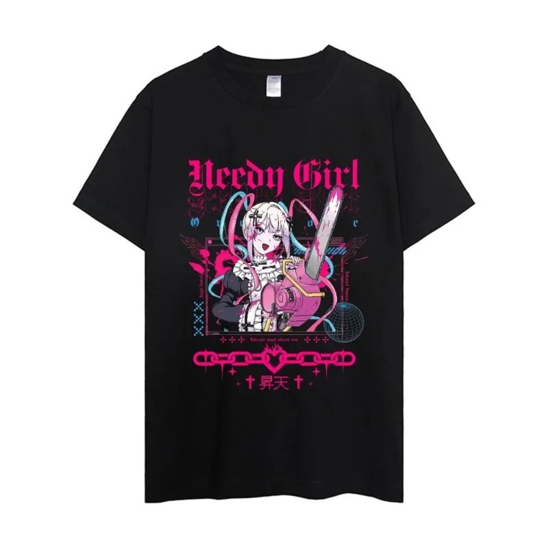 Color: Blue, Size: XXS - NEEDY GIRL OVERDOSE T Shirt Men Couple Combination Clothes Short Sleeve Collar Fashion Woman Cotton