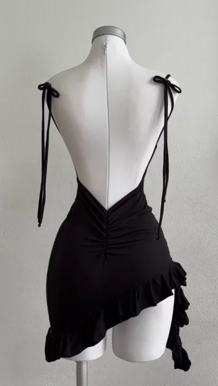 Color: black, Size: L - 2025 popular European and American new dress with summer high-end feel Y2K sexy backless lace up spicy girl's hip hugging skirt