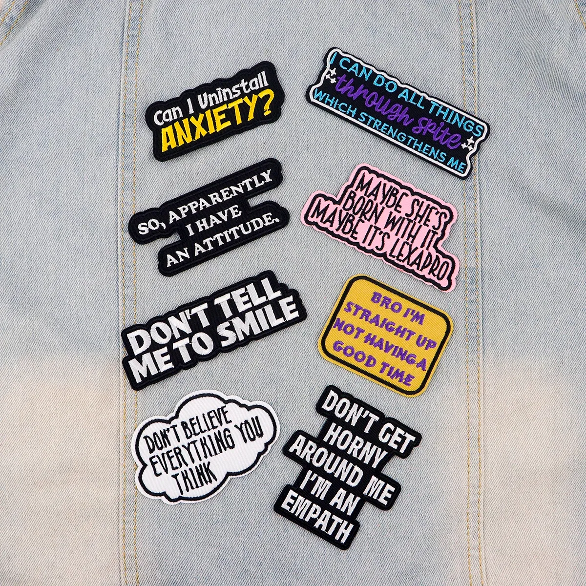 Color: Antique Zinc - Letters Embroidery Patch Funny Quotes Iron On Patches For Clothing Thermoadhesive Patches On Clothes DIY Sew Badges