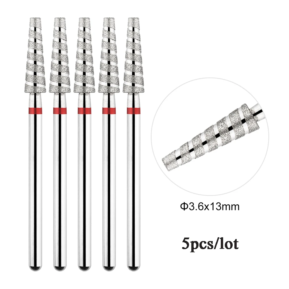 Color: cream - 5Pcs/lot Diamond Nail Bits Tornado Flame Cuticle Drill Bit Pro Russian Electric File Bits for Nail Manicure and Pedicure 3/32''