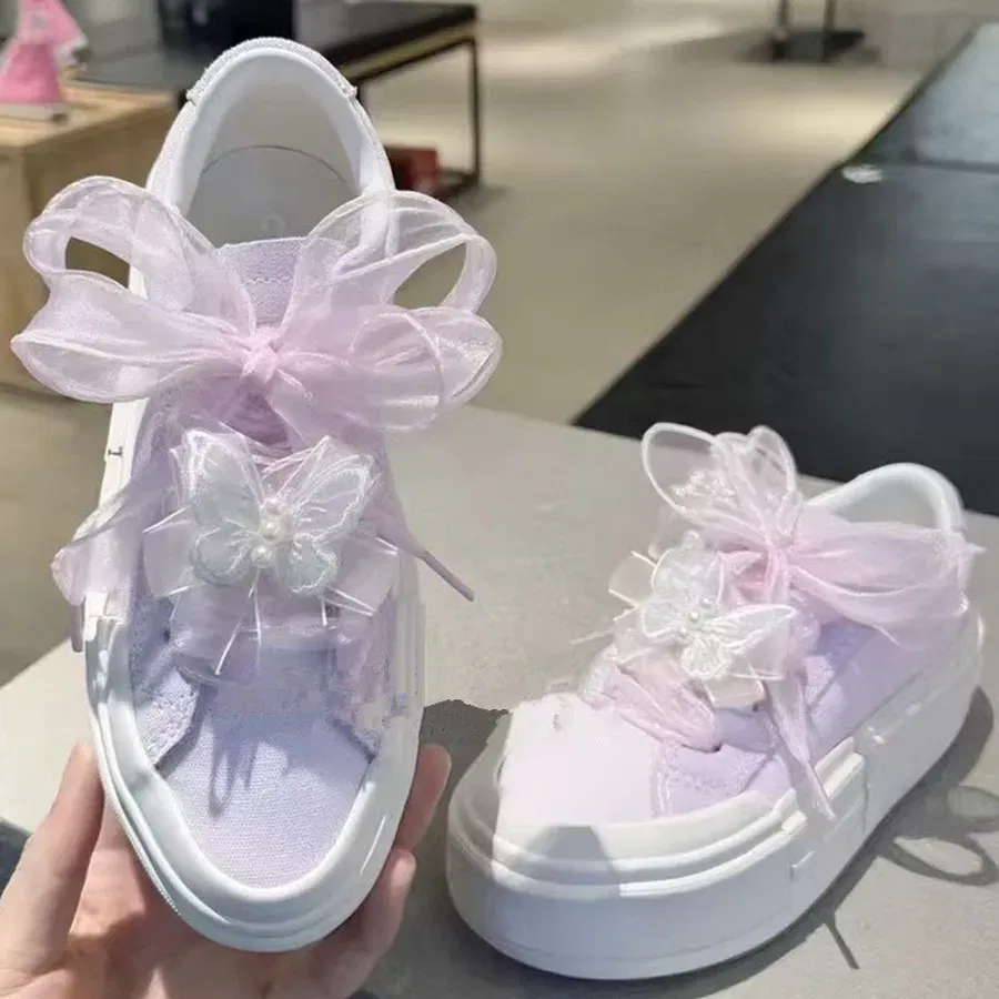 Color: Pink, Length: 100cm - 4cm Wide Festoon Fishtail Organza Shoelaces Wave Chiffen Fall Winer Bow Laces Beauty White Casual Sneaker DE Training Shoes Lace