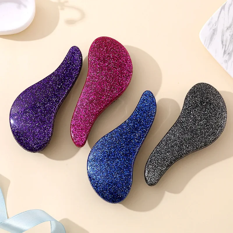 Color: Black - Children Magic Handle Detangle Hair Comb Shower Massage Hairbrush Anti Static Massage Hair Brush Woman Salon Hair Accessories