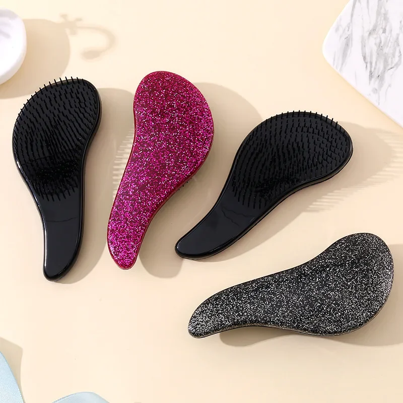 Color: Black - Children Magic Handle Detangle Hair Comb Shower Massage Hairbrush Anti Static Massage Hair Brush Woman Salon Hair Accessories