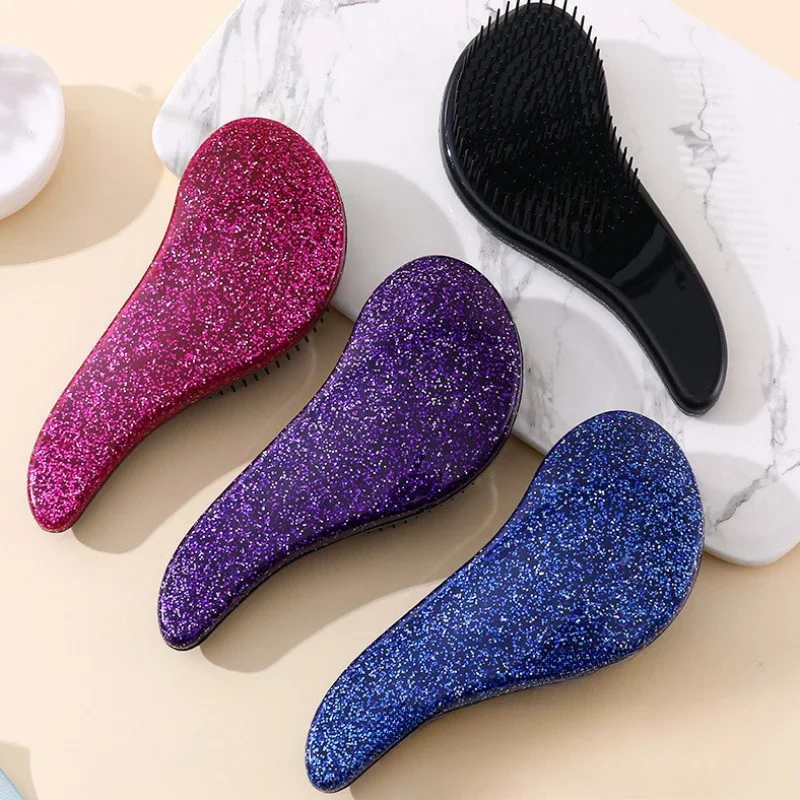 Color: Black - Children Magic Handle Detangle Hair Comb Shower Massage Hairbrush Anti Static Massage Hair Brush Woman Salon Hair Accessories
