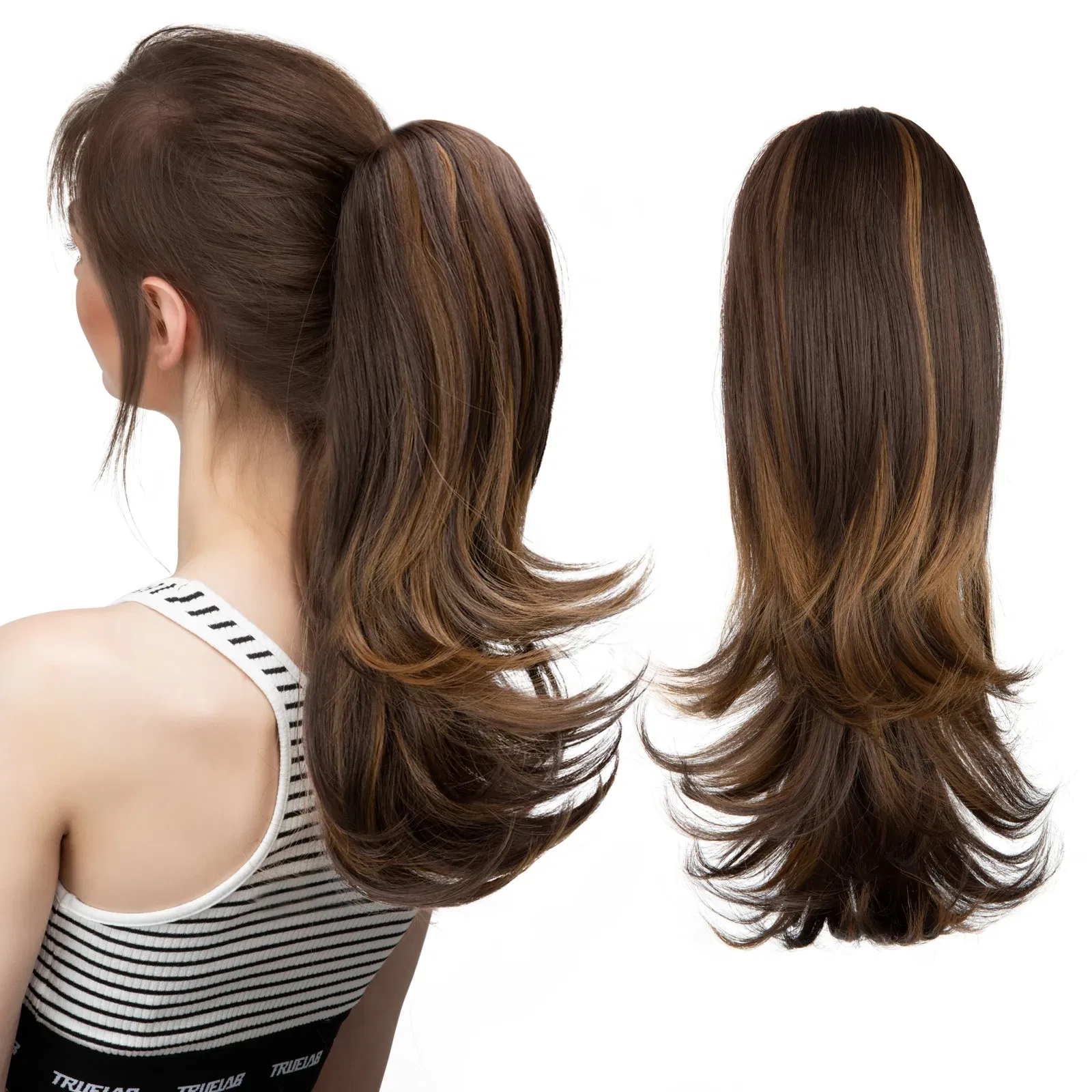 Color: NC/4HL, Bulk Buy: 1pc, Stretched Length: 14inches - Synthetic Claw Clip In Ponytail Hair Extensions Wavy Hairpiece 14" Fake Blonde Black Hair False Pigtail With Elastic Band