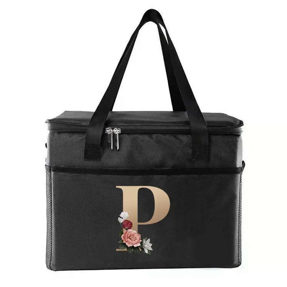 Color: PURPLE - Thermal Bag Portable Lunch Bags Insulated Cooler Bag Food Bento Bags Printing Gold Letter Series Travel Picnic Storage Ice Bags