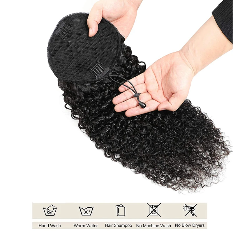 Color: T1B/4/30 - Synthetic Drawstring Curly Ponytail Extension for African Women Short Afro Kinky Ponytail Extension