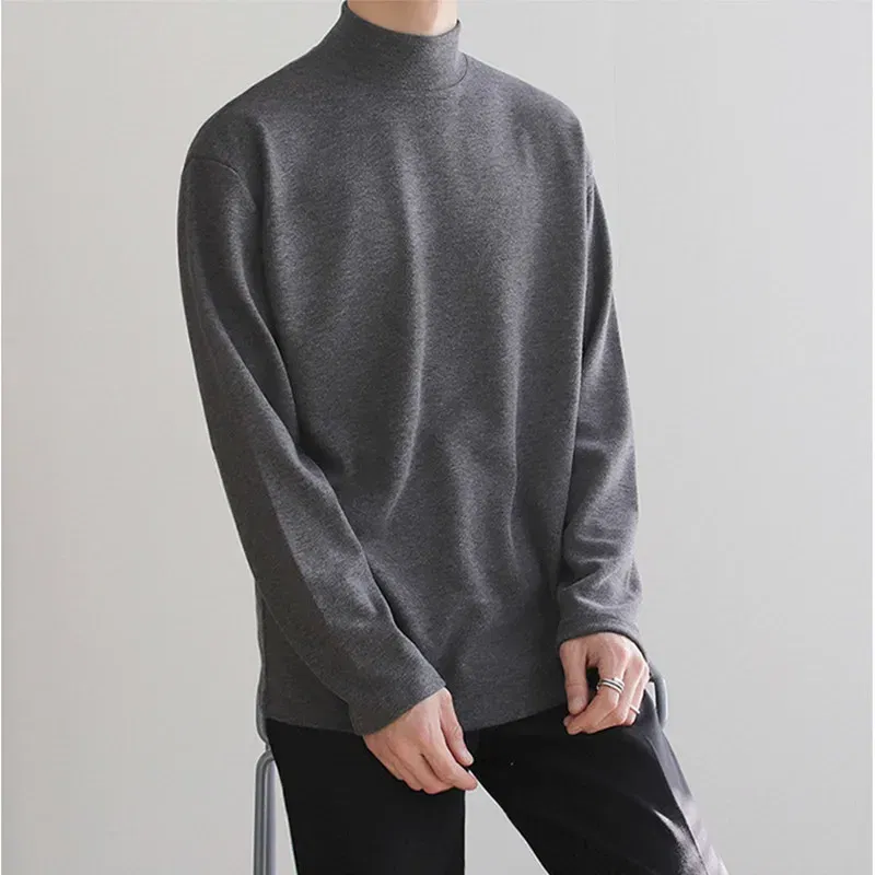 Color: black, Size: L - Yasuk Spring Autumn Winter Solid Casual Plush Turtleneck Men's Loose Bottom Double Faced Velvet Sweater Simple Warm BigSize