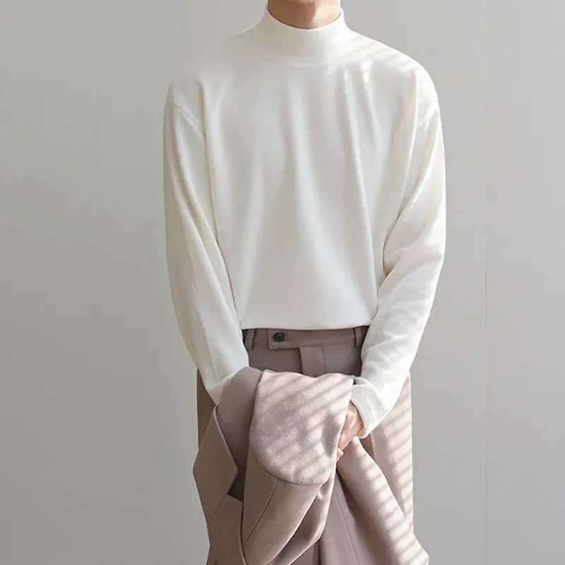 Color: black, Size: L - Yasuk Spring Autumn Winter Solid Casual Plush Turtleneck Men's Loose Bottom Double Faced Velvet Sweater Simple Warm BigSize