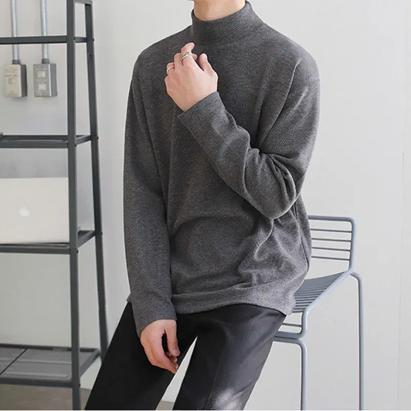 Color: black, Size: L - Yasuk Spring Autumn Winter Solid Casual Plush Turtleneck Men's Loose Bottom Double Faced Velvet Sweater Simple Warm BigSize