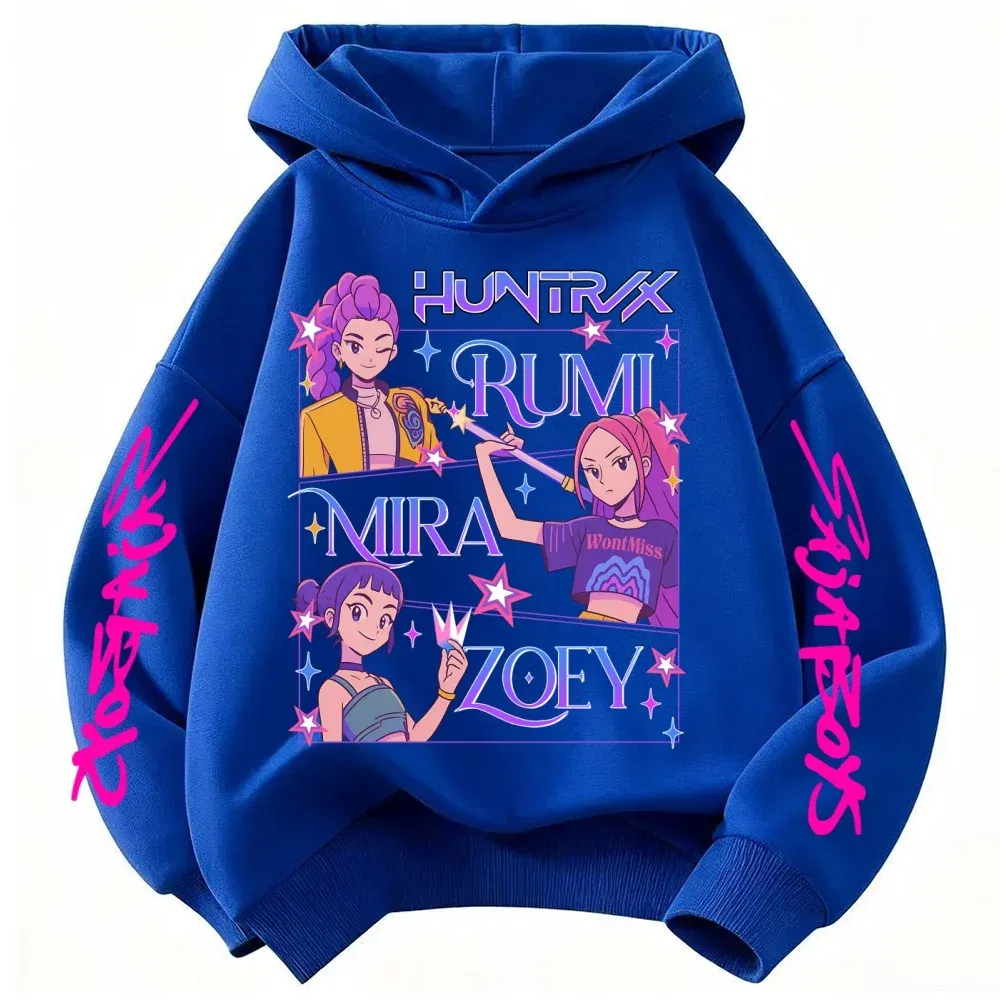 Color: Blue, Kid Size: 6 - Children's Hoodies KPop Demon Hunters tops Boy Girls Coat Casual Toddle Sweatshirr white pink child 3-12 year the Spring Autumn