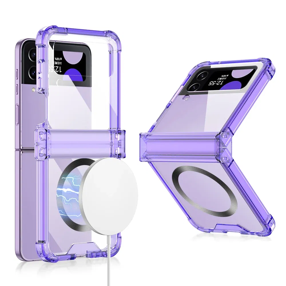 Color: Beige, Material: CANVAS - For Samsung Galaxy Z Flip 5 4 3 Magsafe Magnetic Wireless Charging Case Colorful Transparent Folding Hinge Shockproof Hard Cover