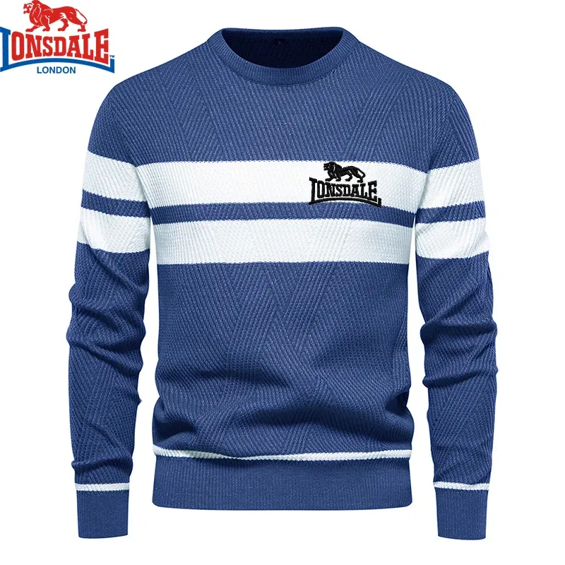 Color: black, Size: S - Embroidered LONSDALE Mens Boys Winter Stripe Sweater Thick Warm Pullovers Men's O-neck Basic Casual Slim Comfortable Sweaters