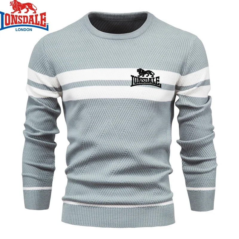 Color: black, Size: S - Embroidered LONSDALE Mens Boys Winter Stripe Sweater Thick Warm Pullovers Men's O-neck Basic Casual Slim Comfortable Sweaters