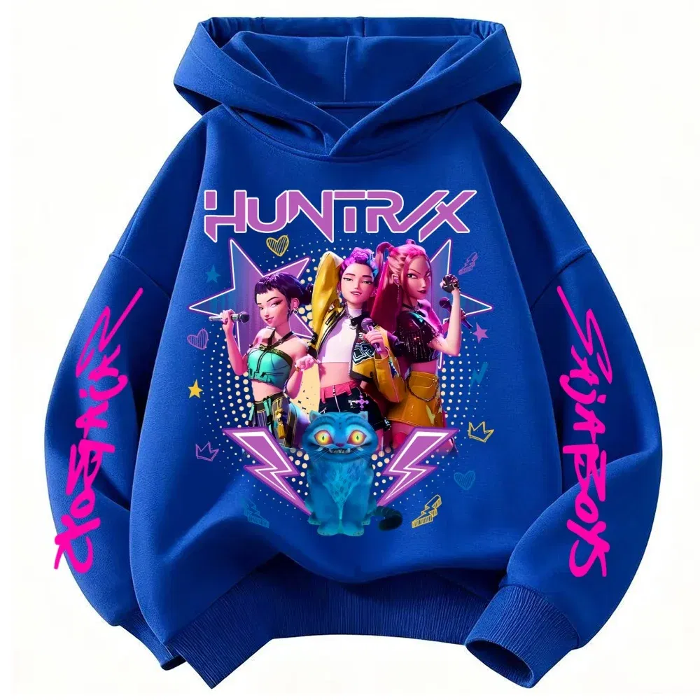 Color: Blue, Kid Size: 2T - Demone Hunter Girl's Pink Hooded Streetwear Autumn Cute Anime Baby Pullover Kids Y2K Kawaii Long Sleeved T-shirt Casual Clothes