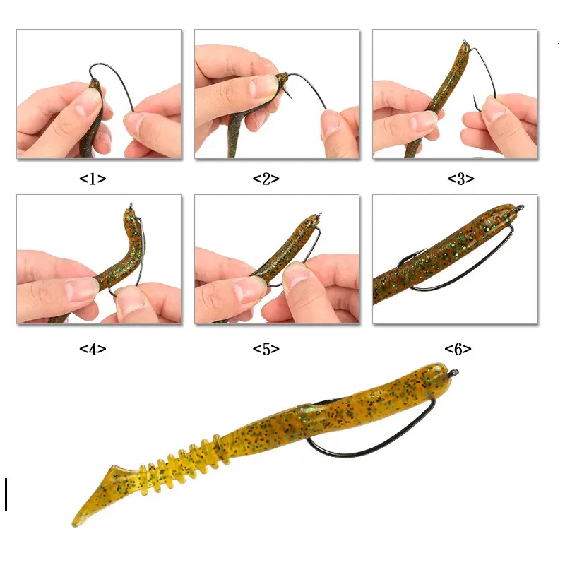 Color: Light Grey - 100 pcs Wide Gap Worm Fishing Hooks Jig Crank Big Bass Hook Black High Carbon Steel Crank Barbed Hook for Soft Fishing Lure