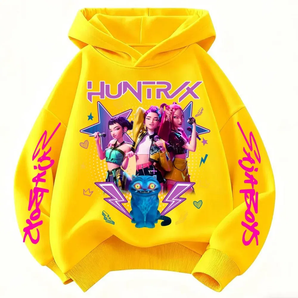 Color: Beige, Kid Size: 2T - Demone Hunter Girl's Pink Hooded Streetwear Autumn Cute Anime Baby Pullover Kids Y2K Kawaii Long Sleeved T-shirt Casual Clothes