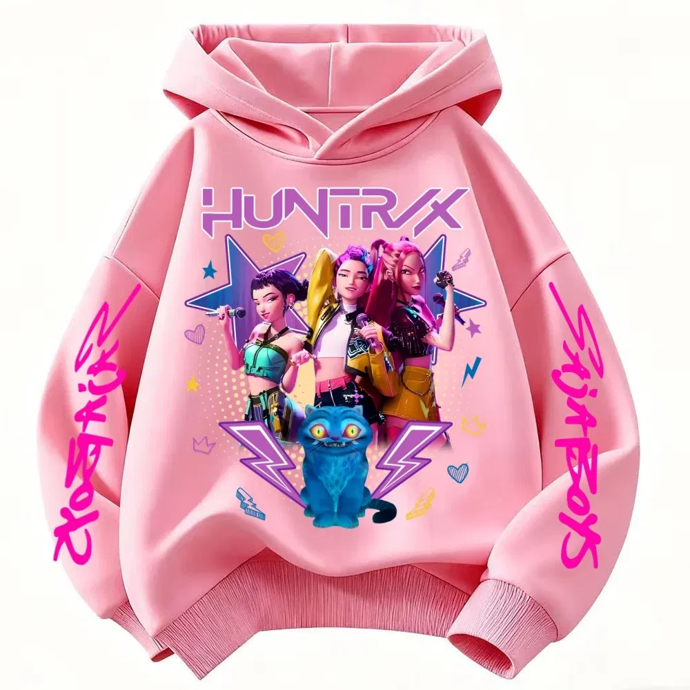 Color: Beige, Kid Size: 2T - Demone Hunter Girl's Pink Hooded Streetwear Autumn Cute Anime Baby Pullover Kids Y2K Kawaii Long Sleeved T-shirt Casual Clothes