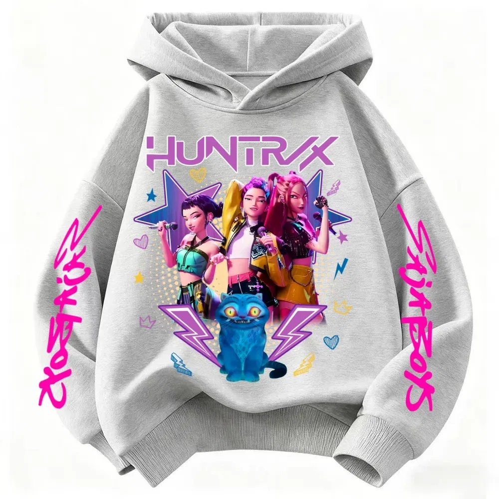 Color: Beige, Kid Size: 2T - Demone Hunter Girl's Pink Hooded Streetwear Autumn Cute Anime Baby Pullover Kids Y2K Kawaii Long Sleeved T-shirt Casual Clothes