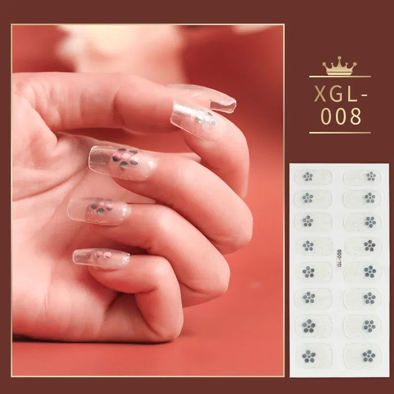 Color: SKY BLUE - 1 Sheet Glitter Nail Stickers Nail Art Polish Stickers Nail Tips Nail File Adhesive Wraps Manicure Decal Strips Drop Shipping