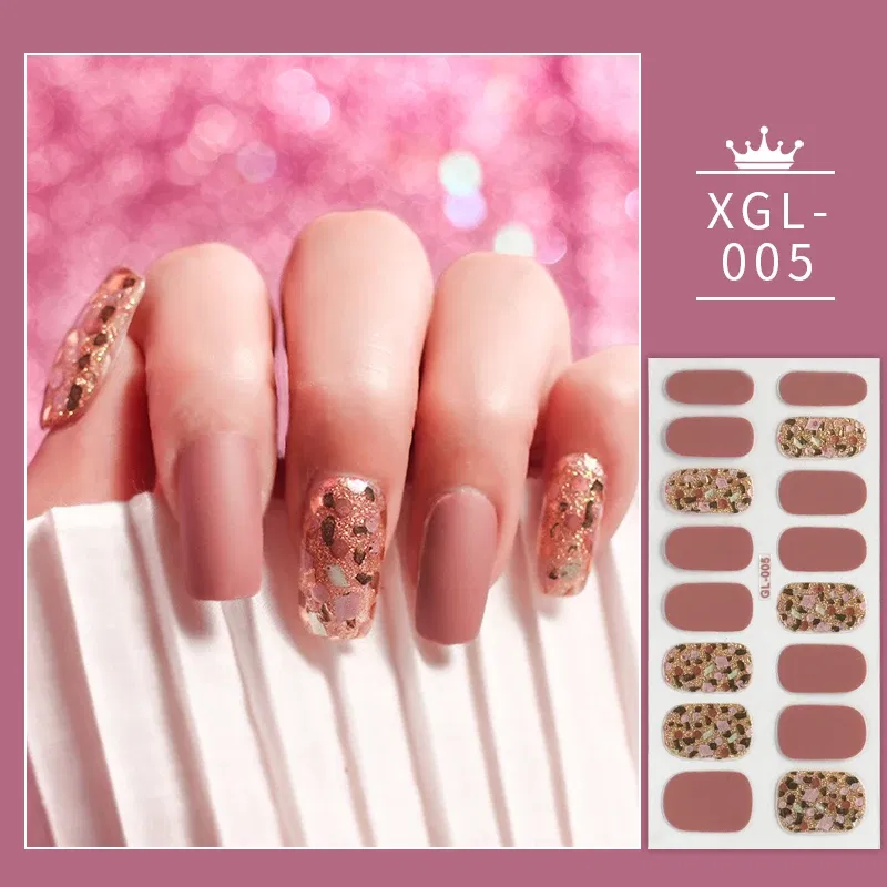 Color: SKY BLUE - 1 Sheet Glitter Nail Stickers Nail Art Polish Stickers Nail Tips Nail File Adhesive Wraps Manicure Decal Strips Drop Shipping