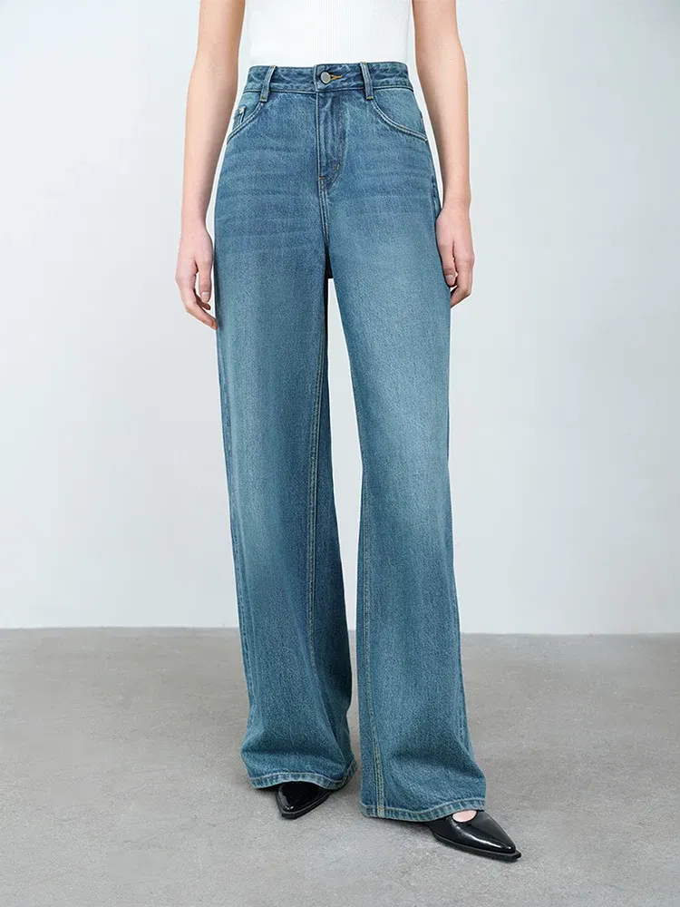 Color: Blue, Size: M - FSLE 【Premium Series?‘Simple and Loose Washed High Waisted Jeans for Women Spring 2025 New Style Jeans 25FS11316