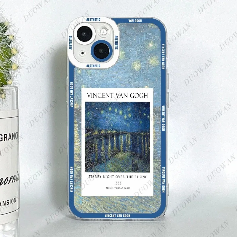 Color: Beige, Material: Pc + tpu - Van Gogh Oil Painting Phone Case For iPhone 11 12 13 14 15 16 Pro Max XR X XS Mini 8 7 Plus SE 2020 2022 Transparent Case