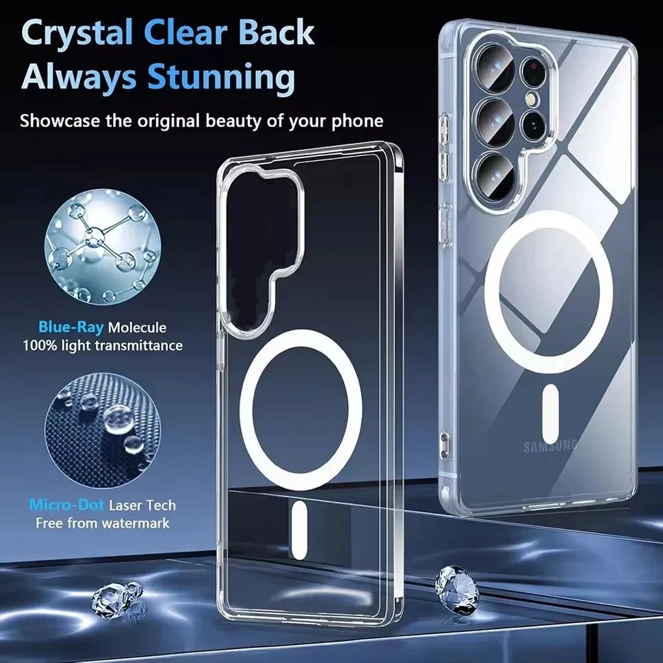 Color: Clear, Material: PU - For Samsung Galaxy Note 10 PLUS 20 Ultra A05 A05S A06 A15 A16 A26 A35 A36 A54 For Magsafe Magnetic Wireless Charging Phone Case
