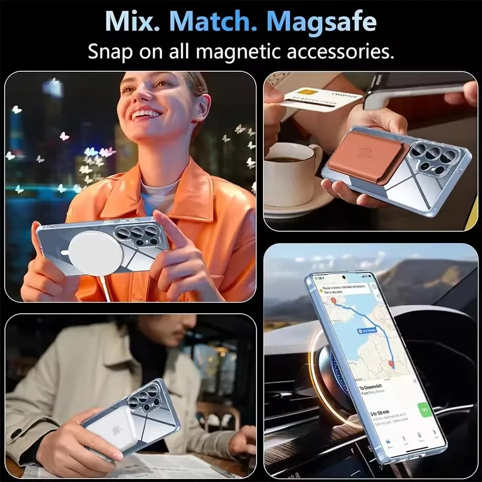 Color: Clear, Material: PU - For Samsung Galaxy Note 10 PLUS 20 Ultra A05 A05S A06 A15 A16 A26 A35 A36 A54 For Magsafe Magnetic Wireless Charging Phone Case