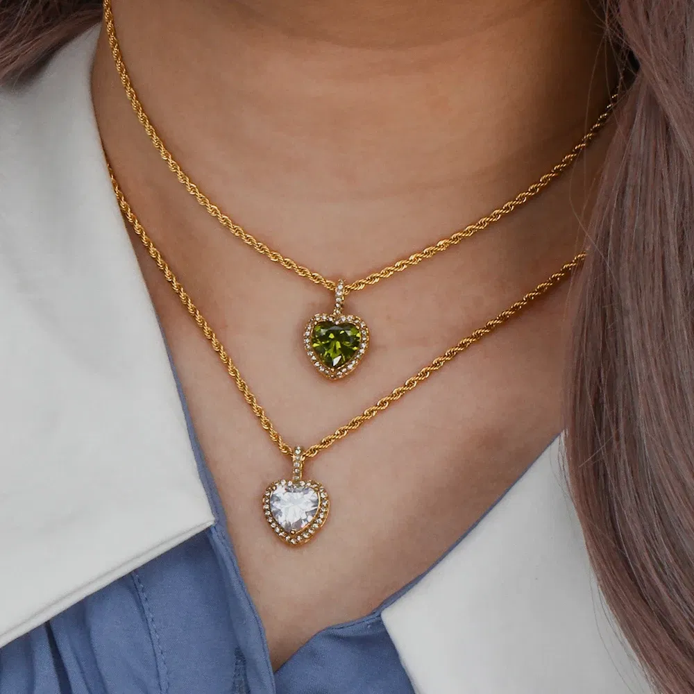 Metal Color: RED-BROWN - 2022 New Stainless Steel PVD Plating Heart Shape AAA Cubic Zircon Stone Pendant Necklace Ladies Party Christmas Jewelry Gift