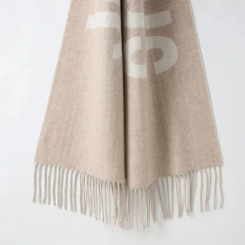 Color: Gold - 2025 100% wool scarf for women luxury brand winter thick warm neck scarves monogram high quality ladies fashion cashmere shawl