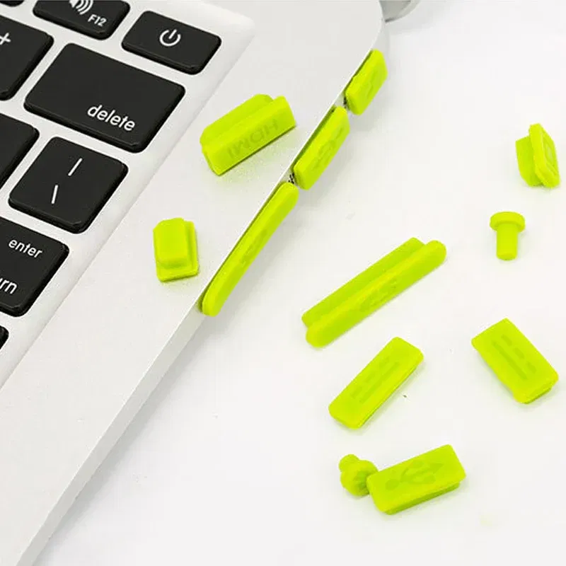 Color: green - 12pcs/set Silicone Data Port Anti Dustproof Plug For Apple Macbook 11Air 13Air 13 Pro dust plug Stopper Cover Set For Laptop