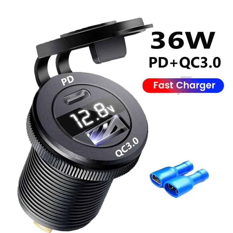 Color Name: Pink, Ships From: CHINA - 12V Car Fast Charger Power Socket QC3.0 and PD USB Port Car Charger Adapter fast charging for Car Boat Marine RV Motorcycle
