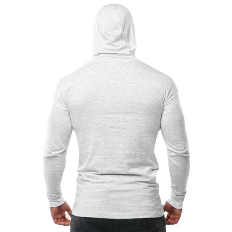 Color: GRAY, Size: XL - Trendy Personality Funny XX Smile Face Hoodie Mens Slim Fit Running Long Sleeve Cotton Shirt Gym Training Fitness Hooded T-Shirt