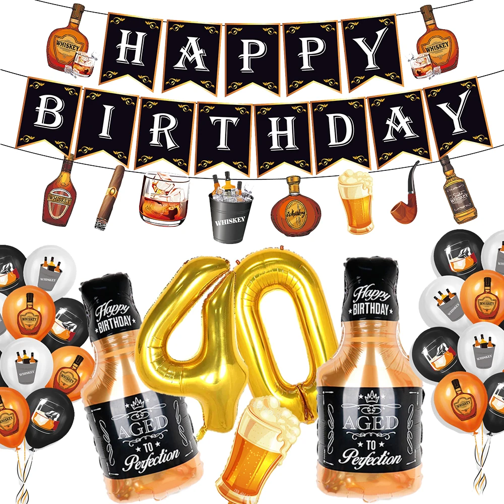Color: DEEP BLUE - Whiskey Party Decor Happy Birthday Banner Whiskey Balloon Gold Number Balloon Aged To Perfection 40th Birthday Party Supplies
