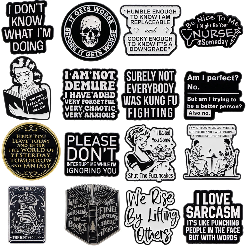Metal color: Silver, Color: WHITE, Main Stone Color: WHITE - Rose Enamel Pin Lapel Pins Badges on Backpack Women Funny Quotation Brooch Clothes Jewelry Fashion Accessories Gift