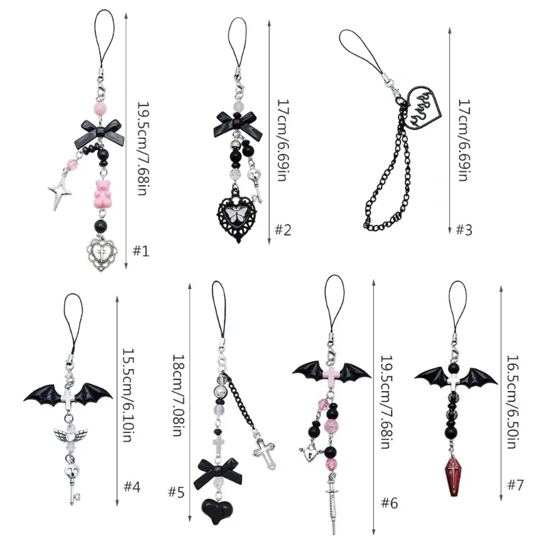Color: Turquoise - Goth Y2K Phone Charm Pendant Kawaii-Key Chain For Bag Cute Accessory Women Guitar Strap Lanyard Beaded Keychain Pendant