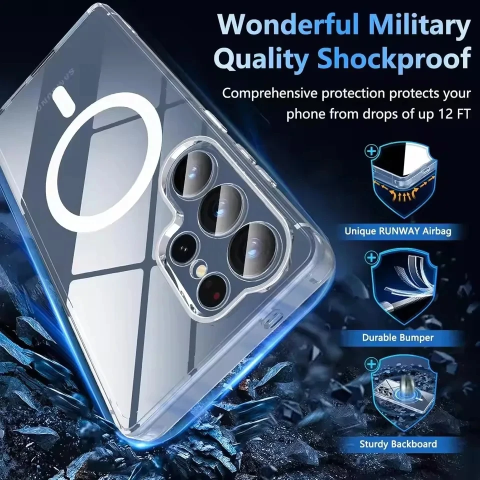 Color: Clear, Material: EVA - For Samsung Galaxy Note 10 PLUS 20 Ultra A05 A05S A06 A15 A16 A26 A35 A36 A54 For Magsafe Magnetic Wireless Charging Phone Case