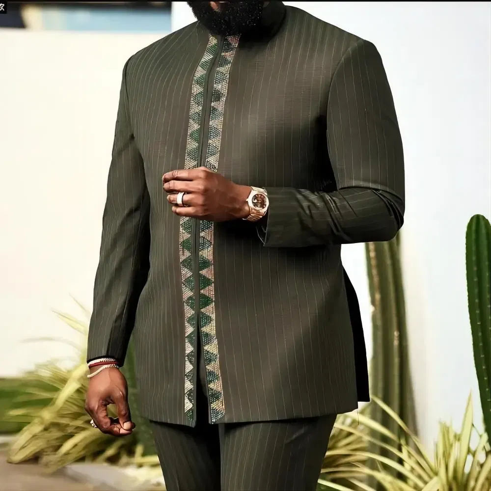 Color: Dark Grey, Size: XL - 2024 New African Traditional Men's Set Elegant and Fashionable Men's Suit Casual Embroidery Two Piece Set Men's Suit Kaftan