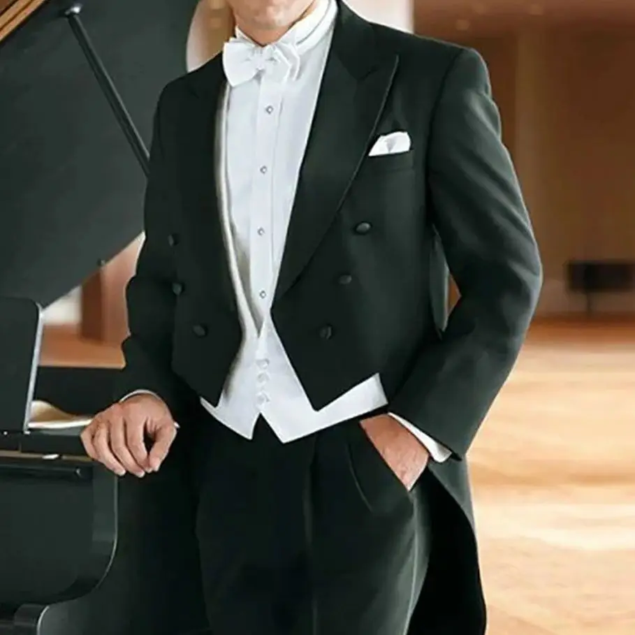 Color: Navy Blue, Size: XXL - Italy Style Aristocratic Men Suit Three Pieces(Jacket+Pants+Vest) Hot-selling High-quality Double Breasted Male Clothing