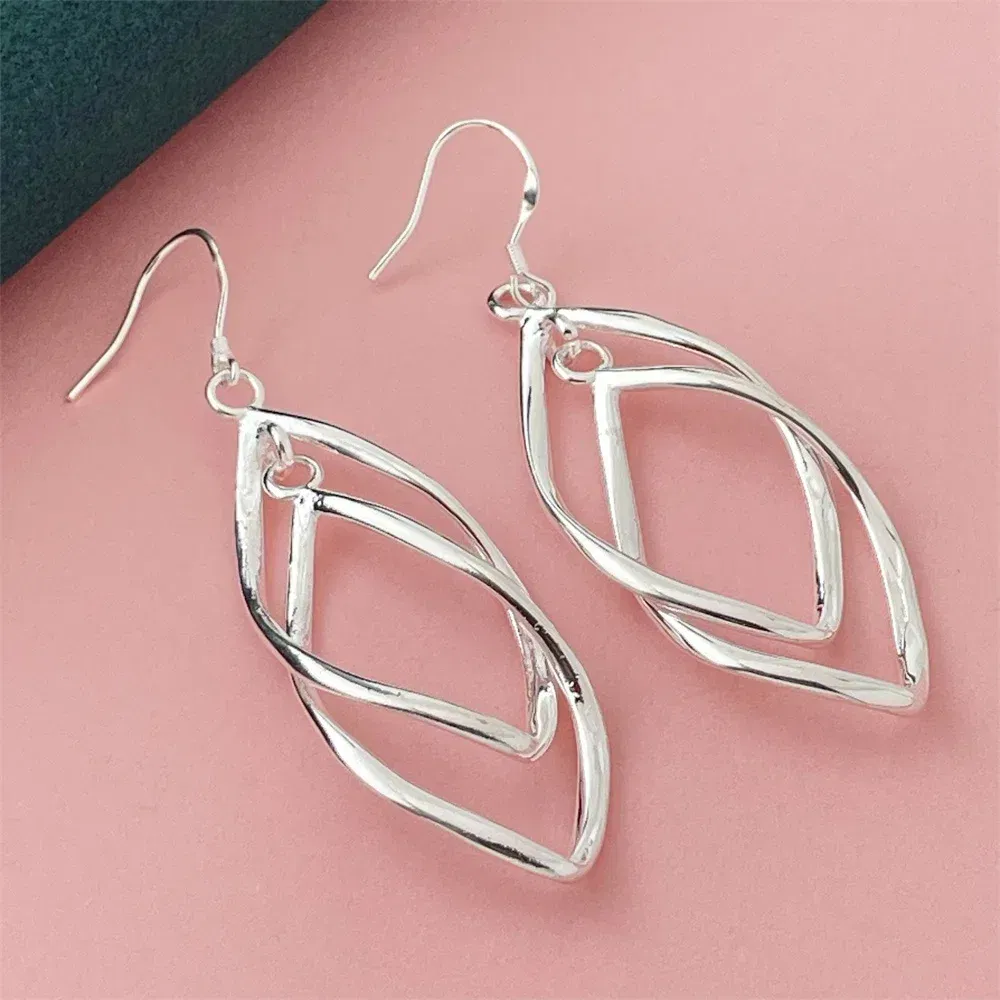 Gem Color: Orange - 925 Silver Heart Shape Earrings Women Exquisite Student Jewelry Accessories