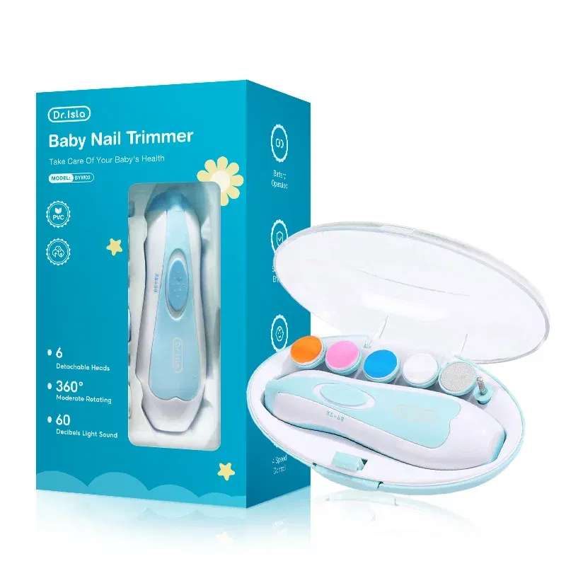 Color: Blue - MAMIJOY Electric baby Nail clipper LED Light Baby Nail Trimmer Baby Care Set 4-speed speed Adjustment With Low Noise