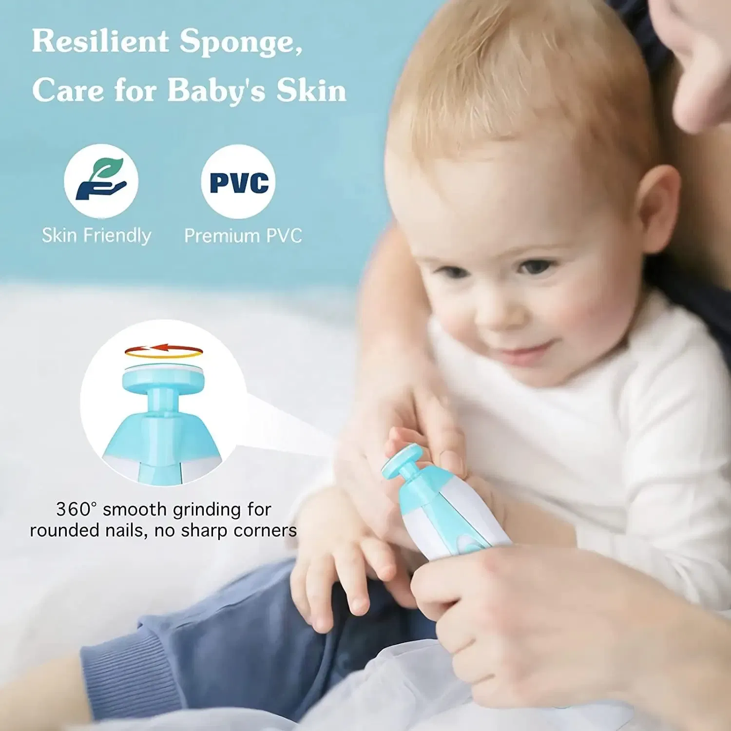 Color: Blue - MAMIJOY Electric baby Nail clipper LED Light Baby Nail Trimmer Baby Care Set 4-speed speed Adjustment With Low Noise