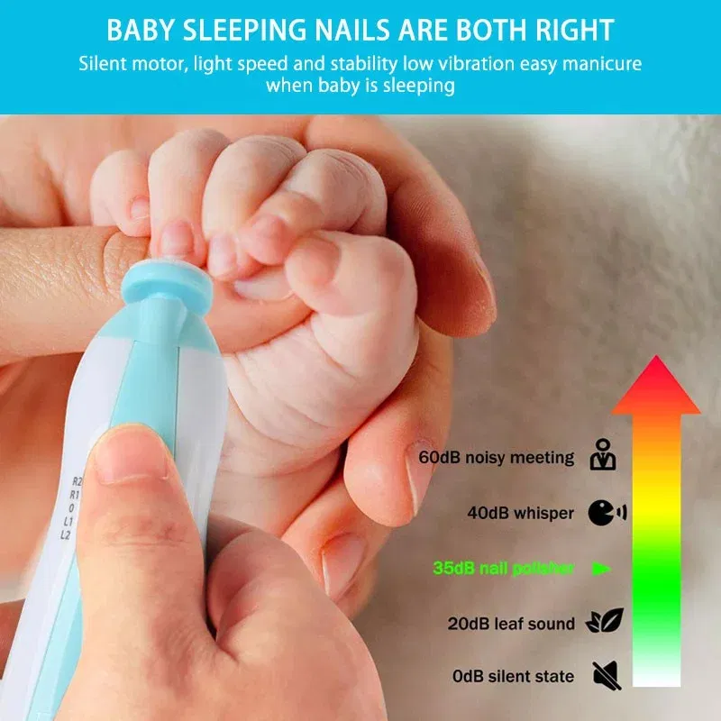 Color: Blue - MAMIJOY Electric baby Nail clipper LED Light Baby Nail Trimmer Baby Care Set 4-speed speed Adjustment With Low Noise