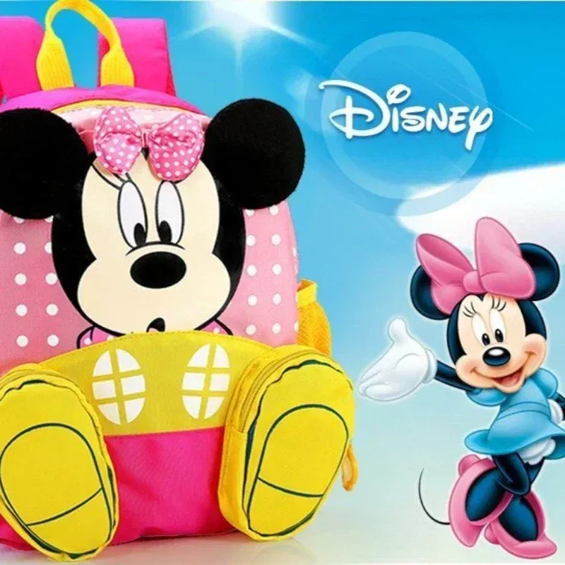 Color: Beige - MINISO Disney New Mickey and Minne Cute Cartoon Bookbag Teenage Casual Fashion Large Capacity Waterproof Dual-Shoulder Backpack