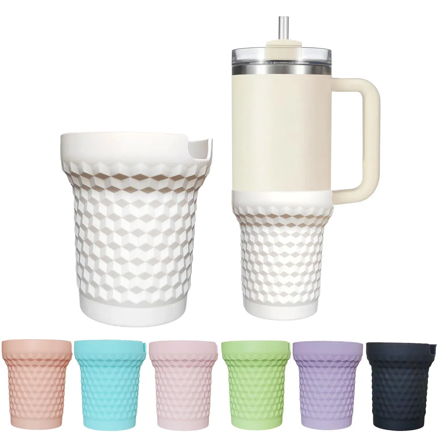 Color: Coffee - Silicone Boot for Stanley Quencher H2.0 FlowState Tumbler 40oz Cup Bottom Protector Sleeve