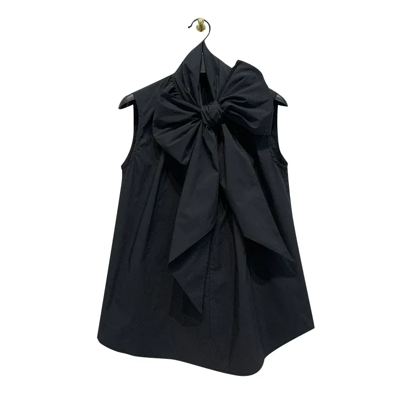 Color: black, Size: XXXL - ZANZEA Women Fashion Bow Tie Neck Tank Tops 2024 Summer Casual Solid Sleeveless Blusas Mujer Elegant Korean Style Shirts Blouses