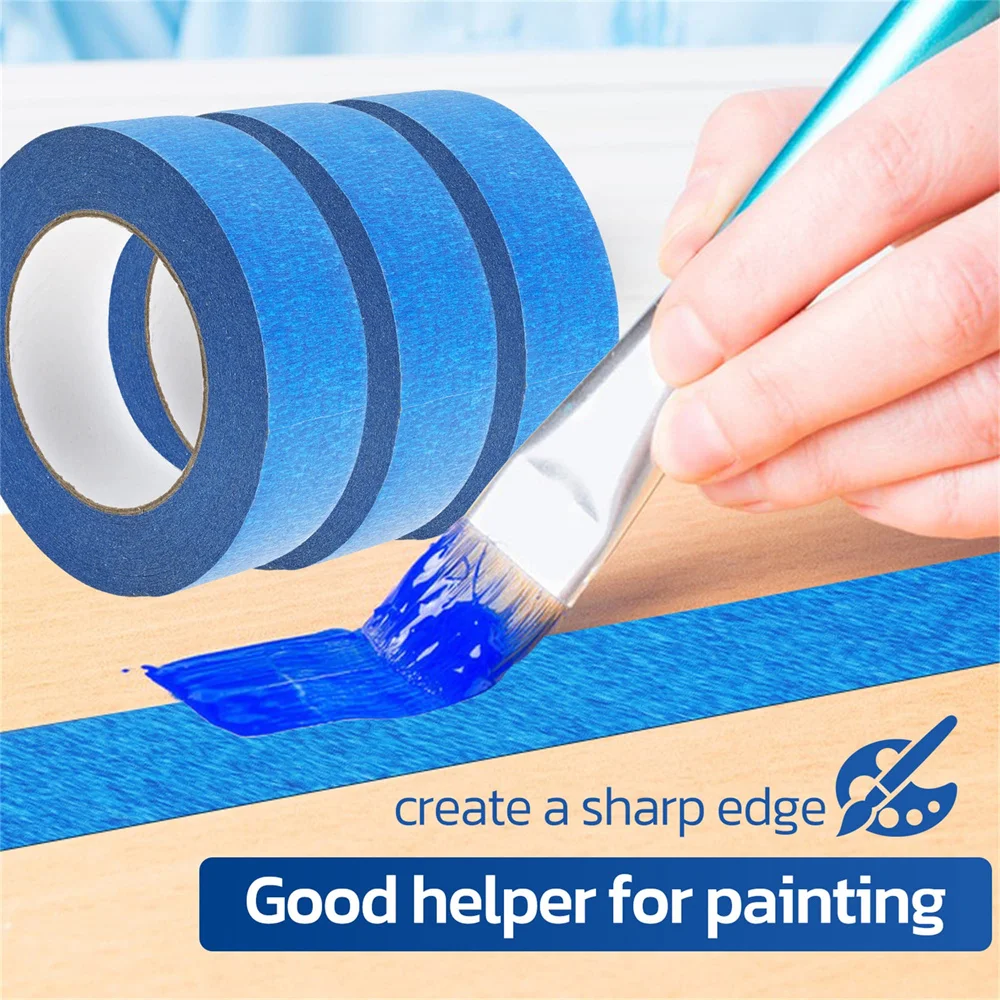 Color: Blue - 3 Roll/Set Paint Tape Multi-Surface Masking Easy Removal Paint Tape Security Wall Painting Crafts Art Construction Home 20m/Roll